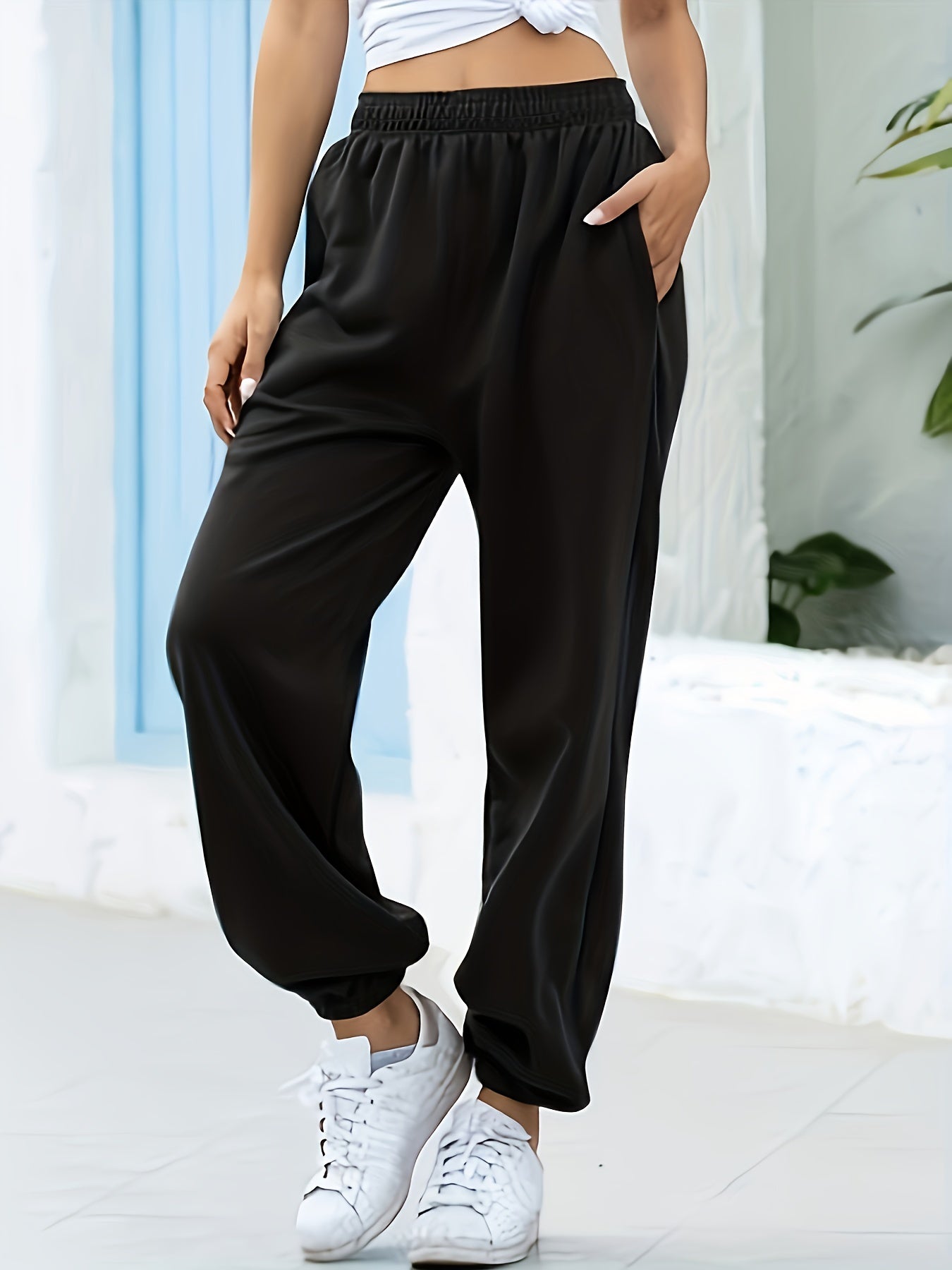 Nadia | Solid color stretch high waist joggers