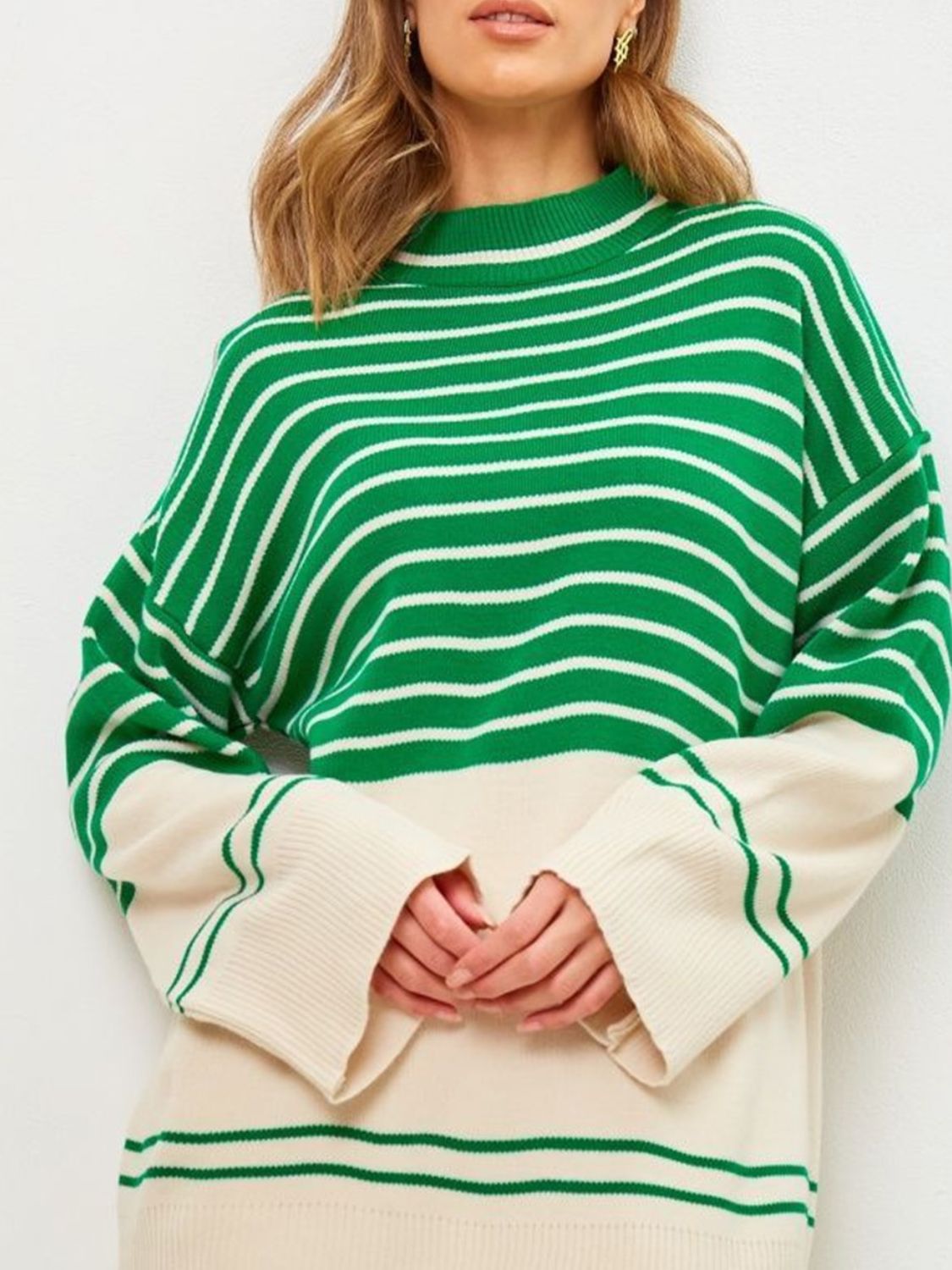 Manuela | Striped long-sleeved sweater with stand-up collar
