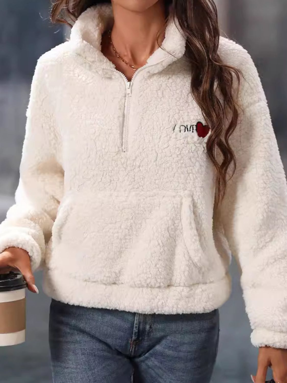 Giovanna | Heart teddy half zip sweatshirt with long sleeves