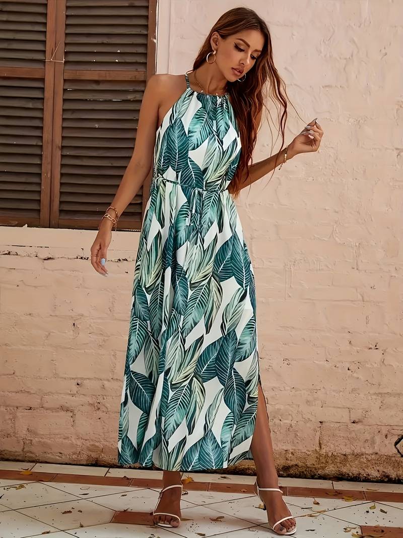 Jocelyn® | Halterneck Beach Dress With Leaf Pattern