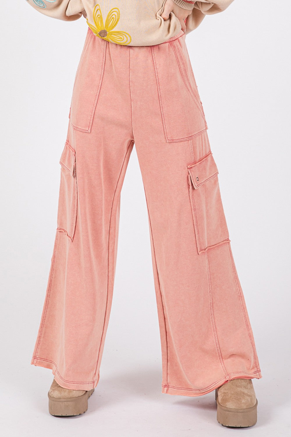Loretta | Wide-leg trousers in mineral wash knitted terry