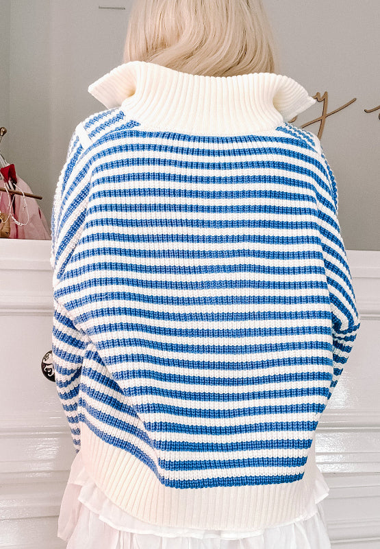 Amelia | Striped long sleeve sweater with half zip and stand-up collar