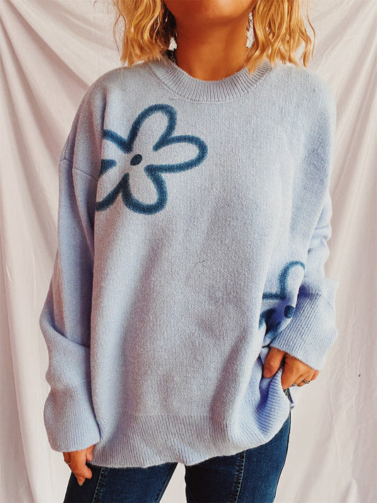 Sofia | Long-sleeved sweater with a floral crew neck
