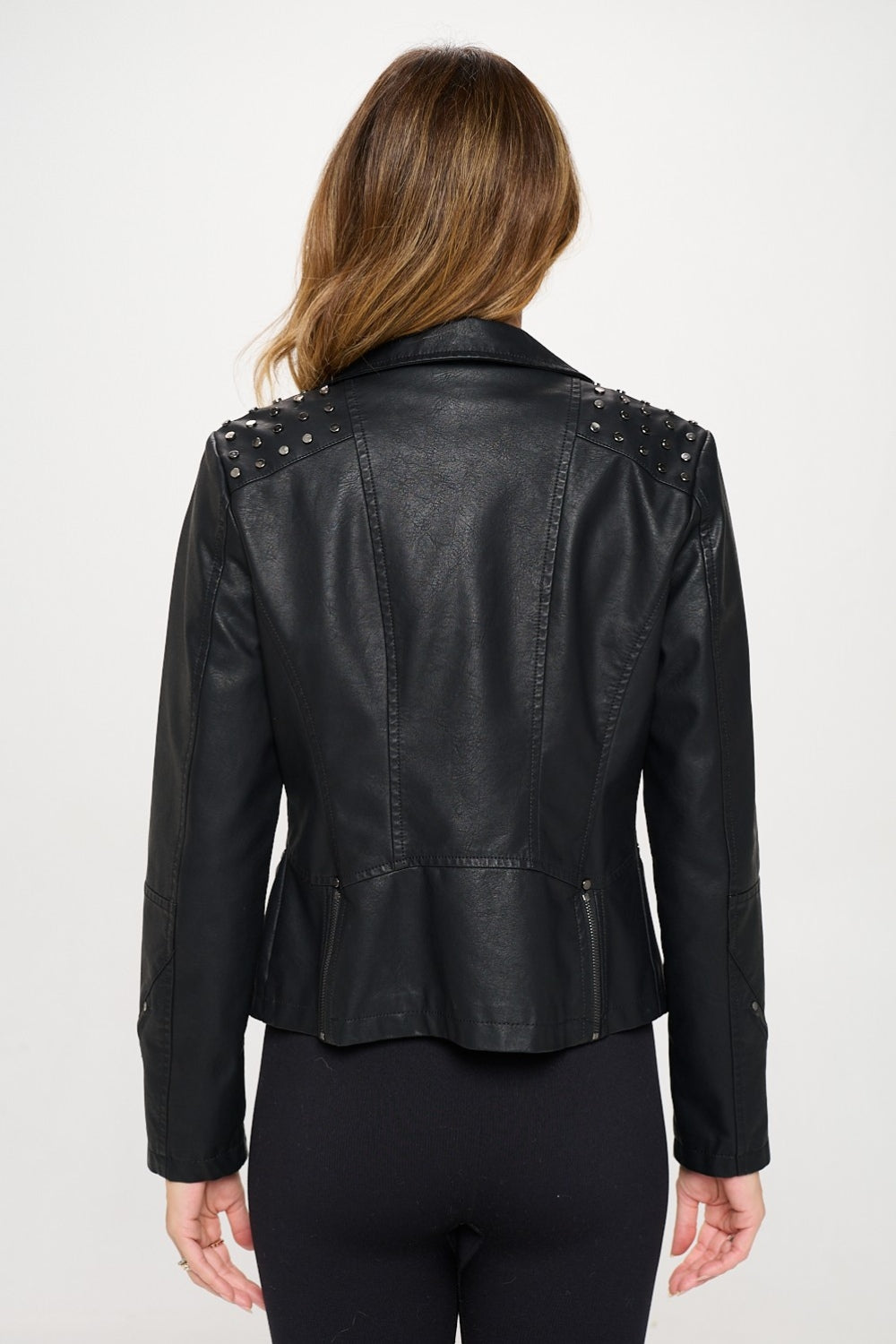 Alessa | Classic moto faux leather jacket with studs