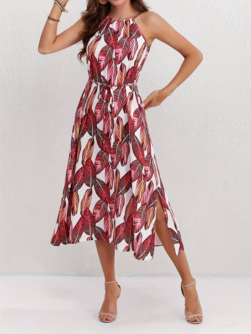 Jocelyn® | Halterneck Beach Dress With Leaf Pattern