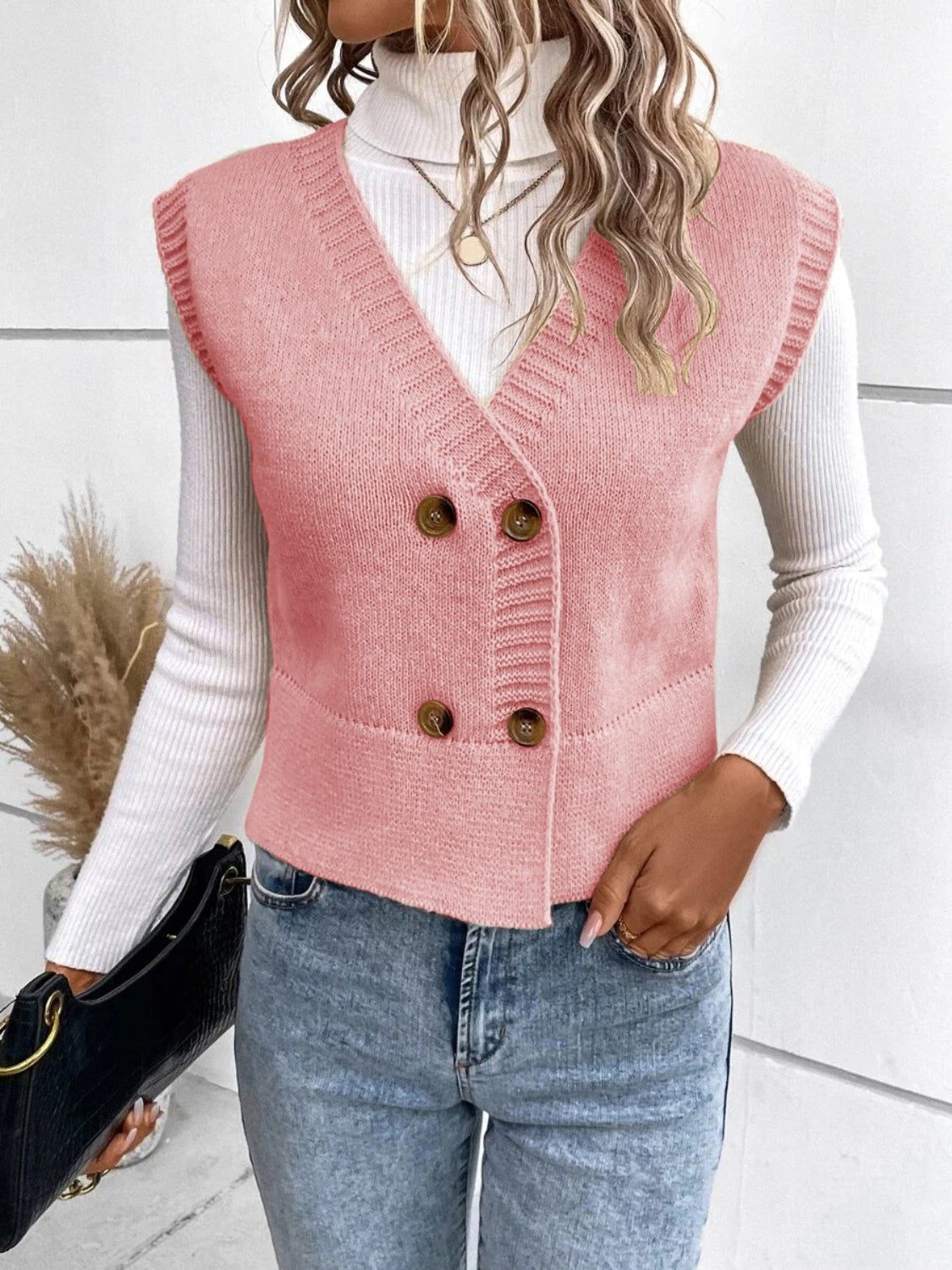 Stefanie | Full size button down V-neck sweater vest