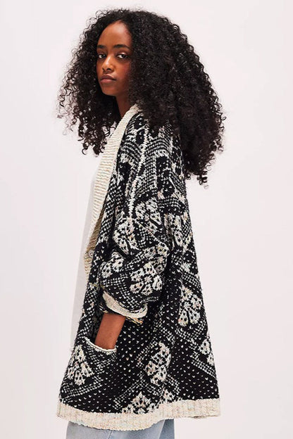 Casual Single Breasted V Neck Square Knit Cardigan