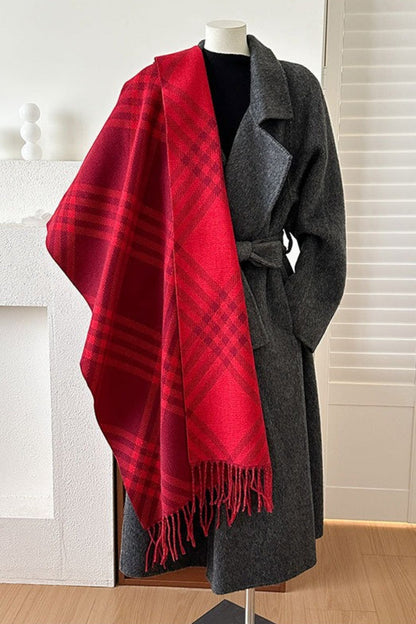 Double-Sided Plaid Festive Faux Cashmere Warm Scarf