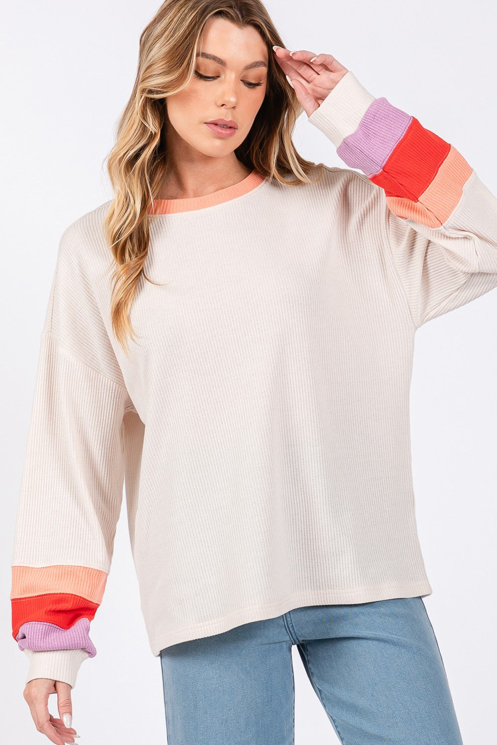 Alice | Color block waffle knit t-shirt