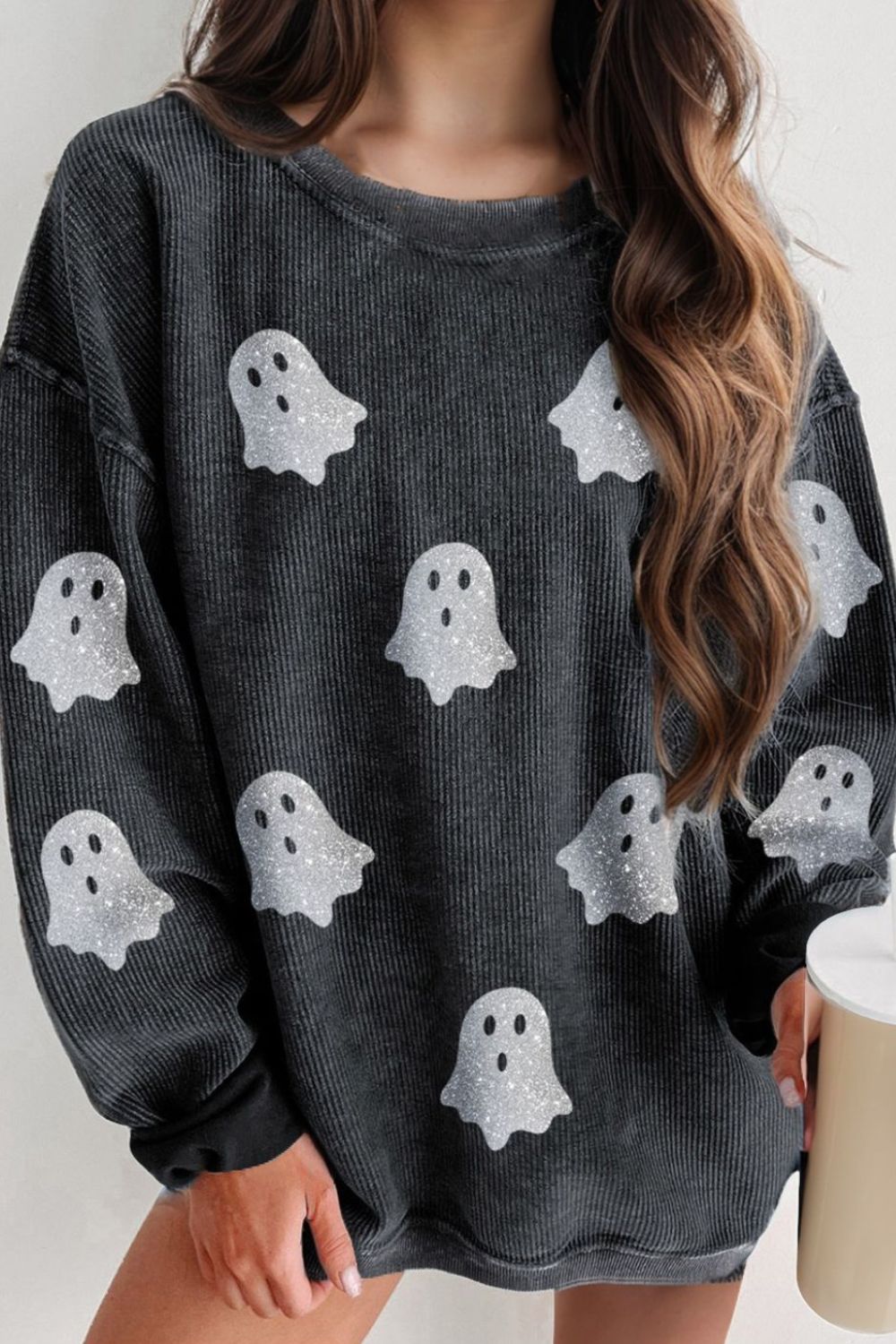 Teresa | Glittery long-sleeved Ghost crewneck sweatshirt