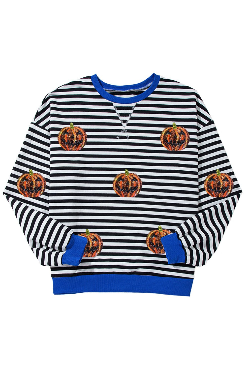 Felicidad | Pumpkin striped crew neck long sleeve sweatshirt