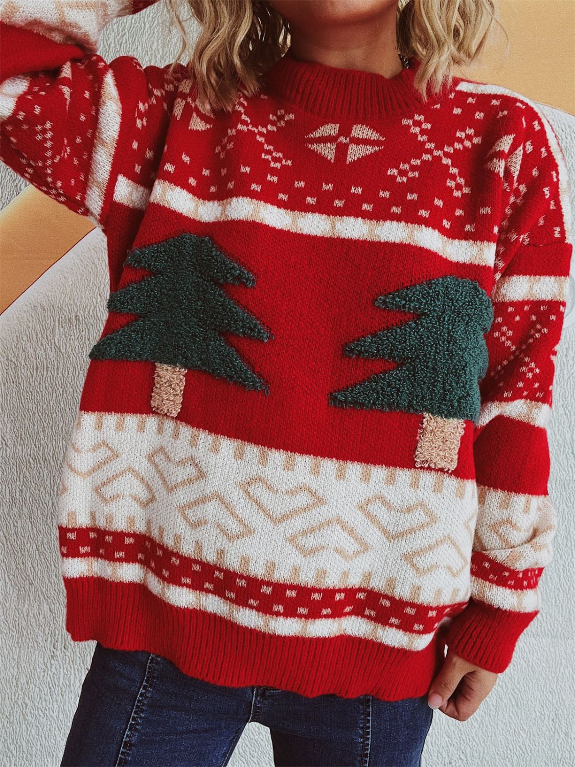 Annelies | Long-sleeved Christmas tree sweater with stand-up collar