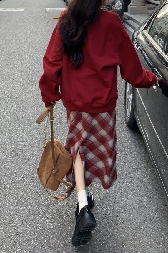 High Waist Vintage A-Line Slit Skirt
