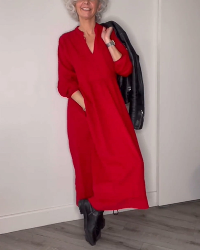 Xaviera | Elegant long dress with V-neck and pockets