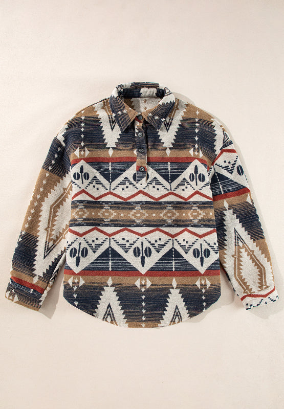 Natividad | Long-sleeved sweatshirt with a geometric half-button pattern