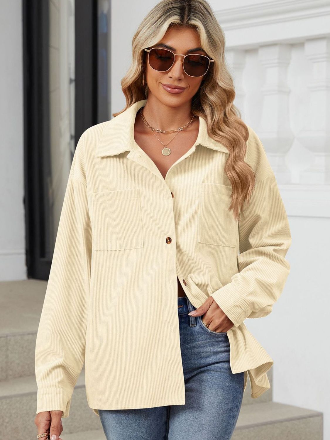 Ines | Long-sleeved outerwear with a button placket and dropped shoulders