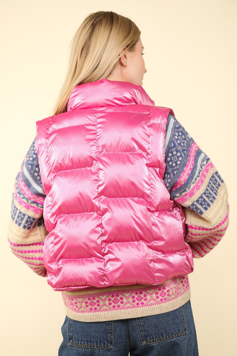 Inés | Shiny metallic puffer vest with zip fastening