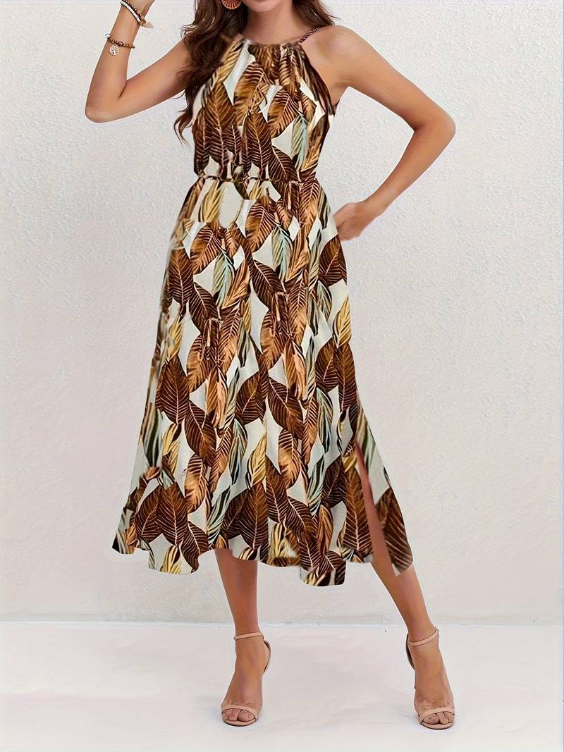Jocelyn® | Halterneck Beach Dress With Leaf Pattern
