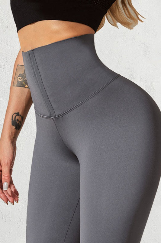 Double Row Button High-Waist Sculpting Fleece Leggings