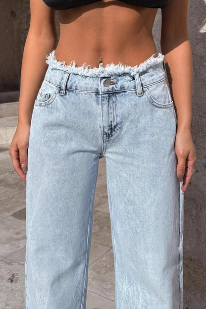 Frayed High Waist Loose Wide Leg Jeans