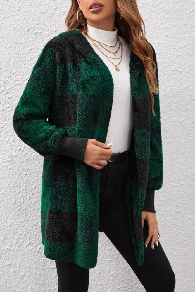 Loose Plaid Color Block Knit Cardigan Chic Coat