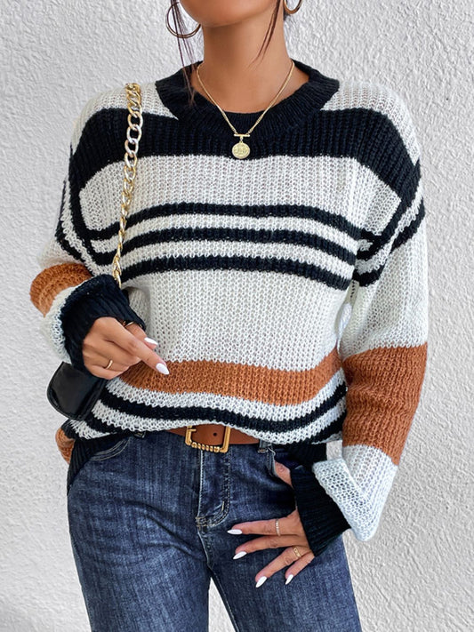 Nadine | Contrasting striped long-sleeved sweater with a crew neck