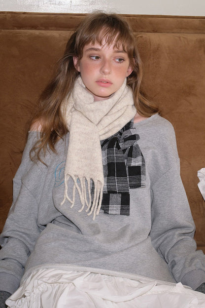 Wool Blend Plaid Patchwork Deconstructed Fringed Scarf