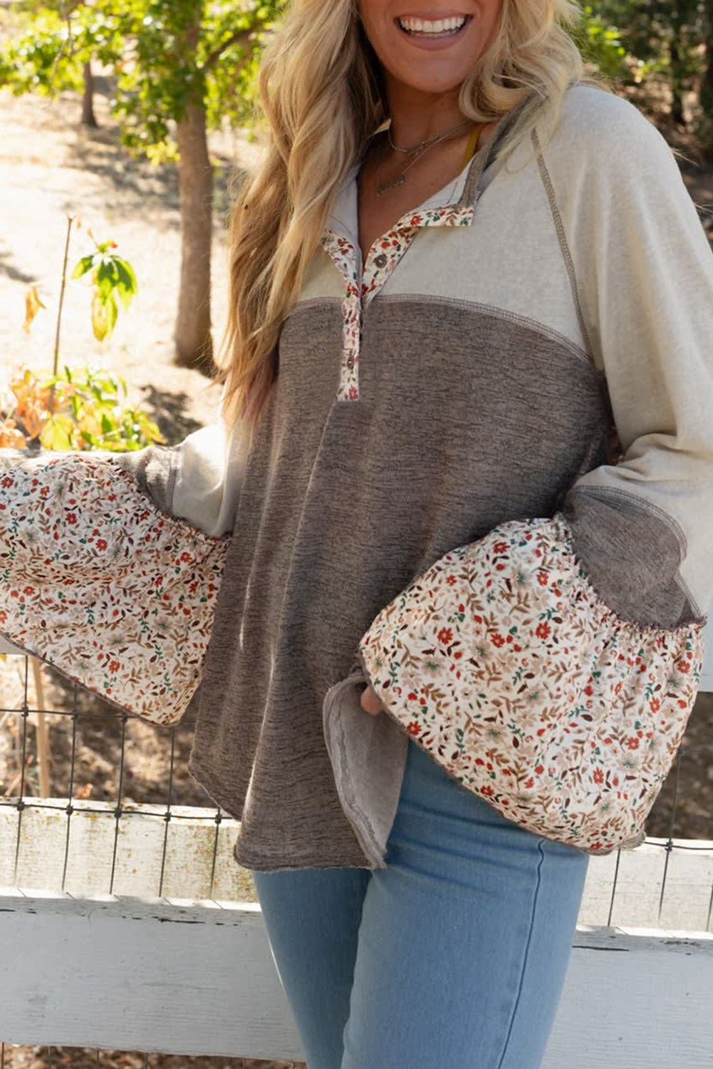 Fabiola | Floral half button long sleeve t-shirt
