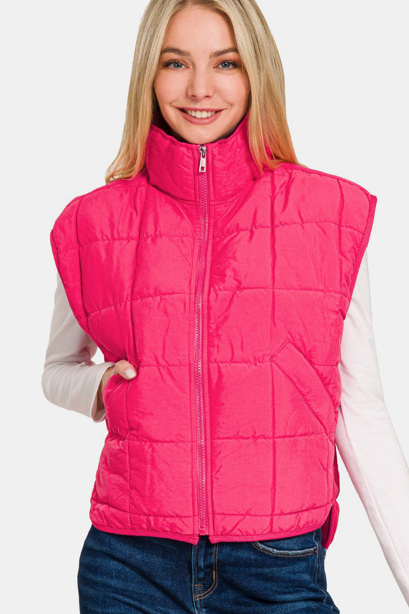 Dafne | Cropped puffer vest from Zenana with zip and pockets
