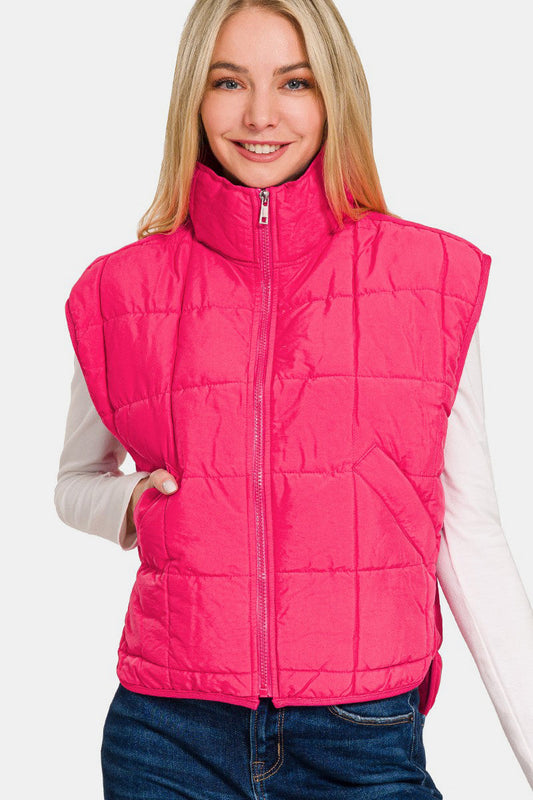 Dafne | Cropped puffer vest from Zenana with zip and pockets
