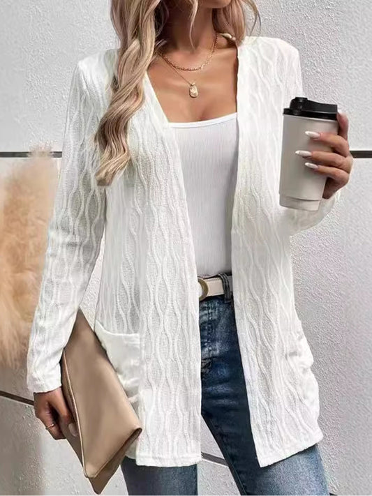 Petra | Structured, long sleeve cardigan with an open front and pockets