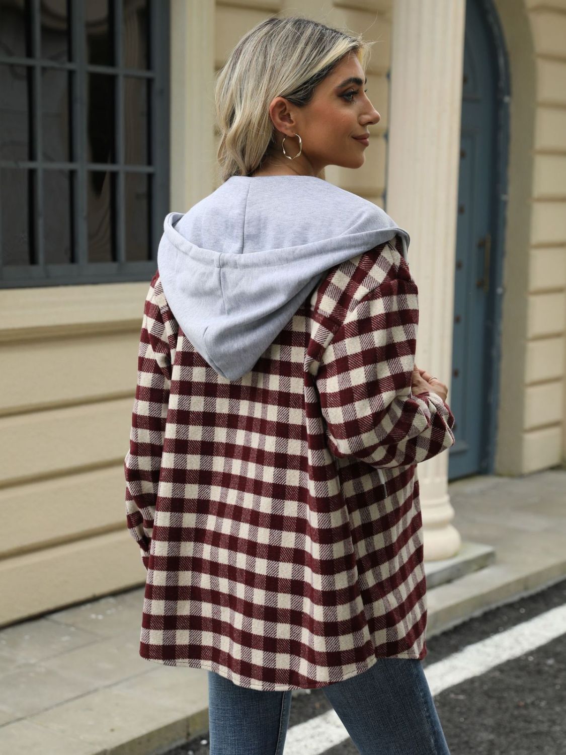 Ramona | Checked drawstring hooded jacket with long sleeves