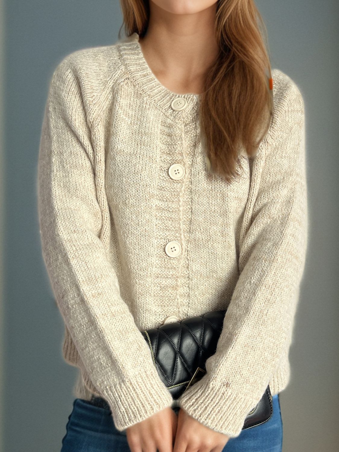 Irina | Mottled long-sleeved cardigan with button placket