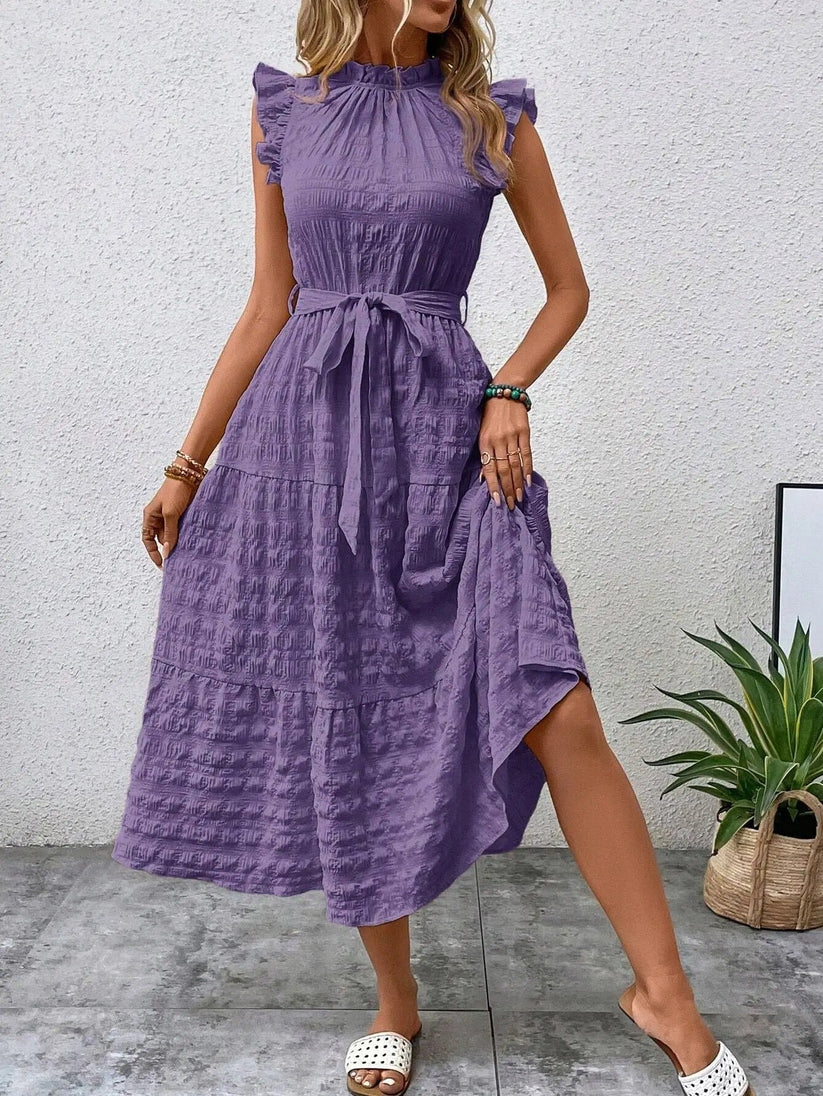 Evelyn® | Elegant Dress With Belt And Ruffles