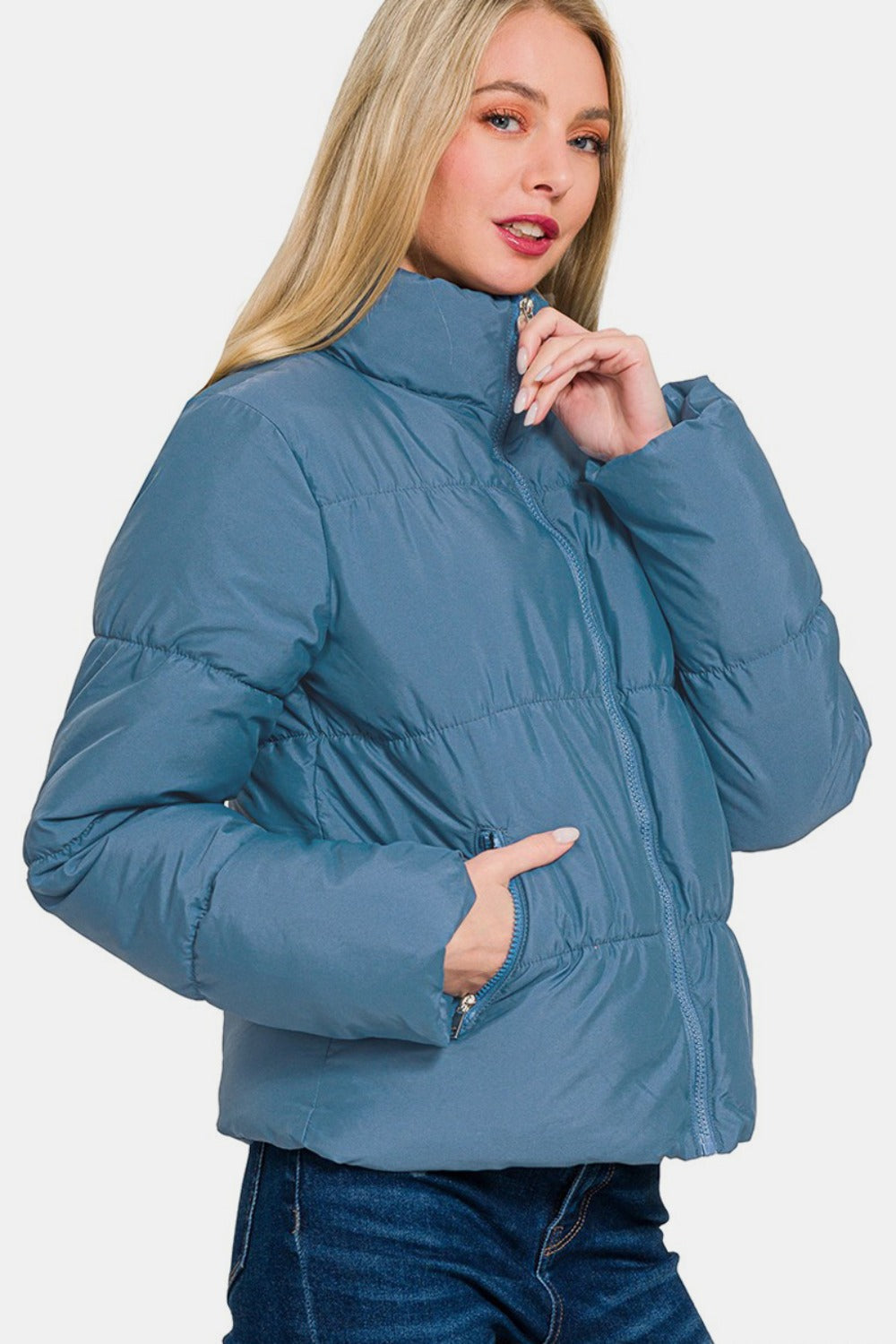 Lourdes | Zenana turtleneck puffer jacket with zip and pockets