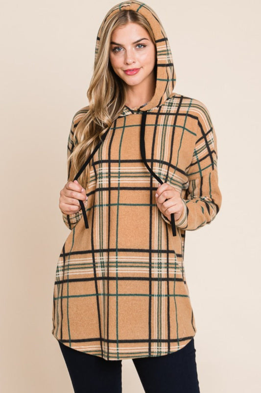 Elfriede | Drawstring hoodie with check pattern and long sleeves