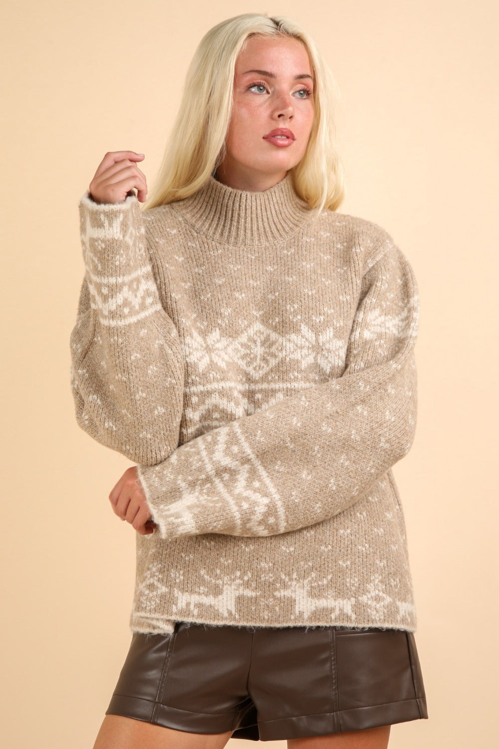 Flor | VERY J Christmas Element stand-up collar long sleeve sweater