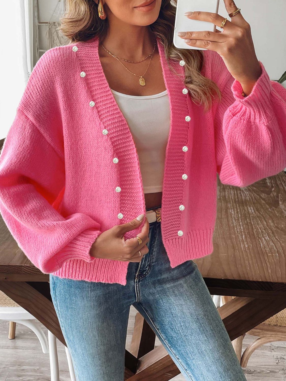 Sibylle | Beaded cardigan with long sleeves and an open front