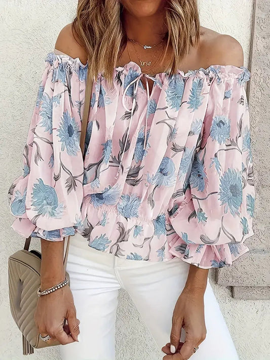 Enara® | Casual Blouse With Ruffles From The Shoulder And Floral Print