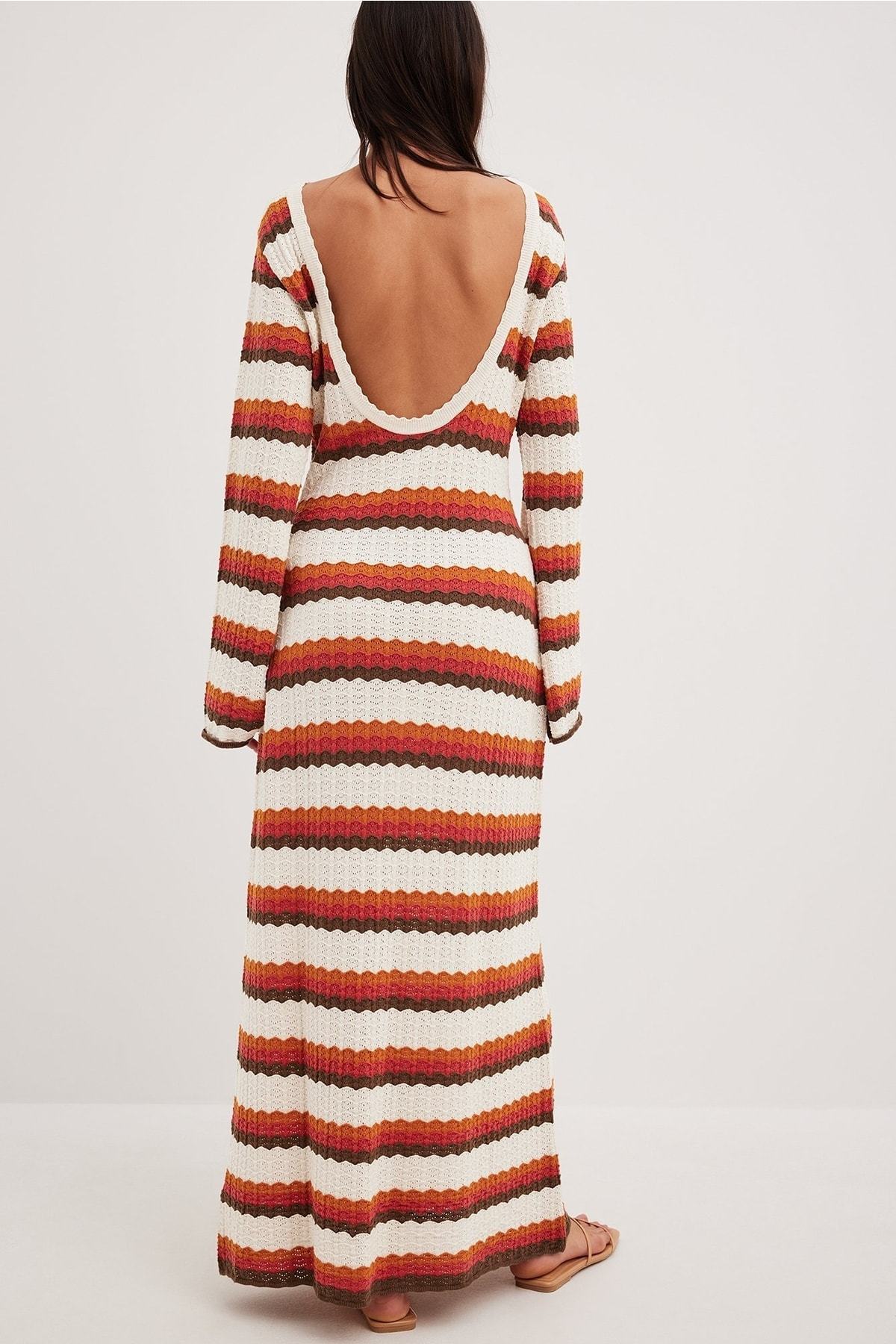 Odalis® | Woven Backless Maxi Knit Dress With Zigzag Pattern