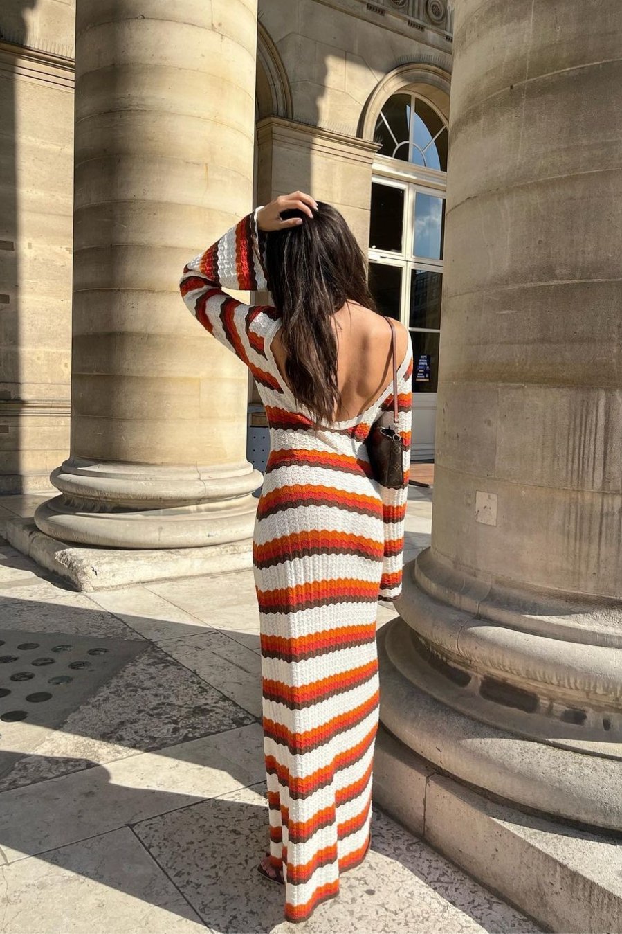 Odalis® | Woven Backless Maxi Knit Dress With Zigzag Pattern