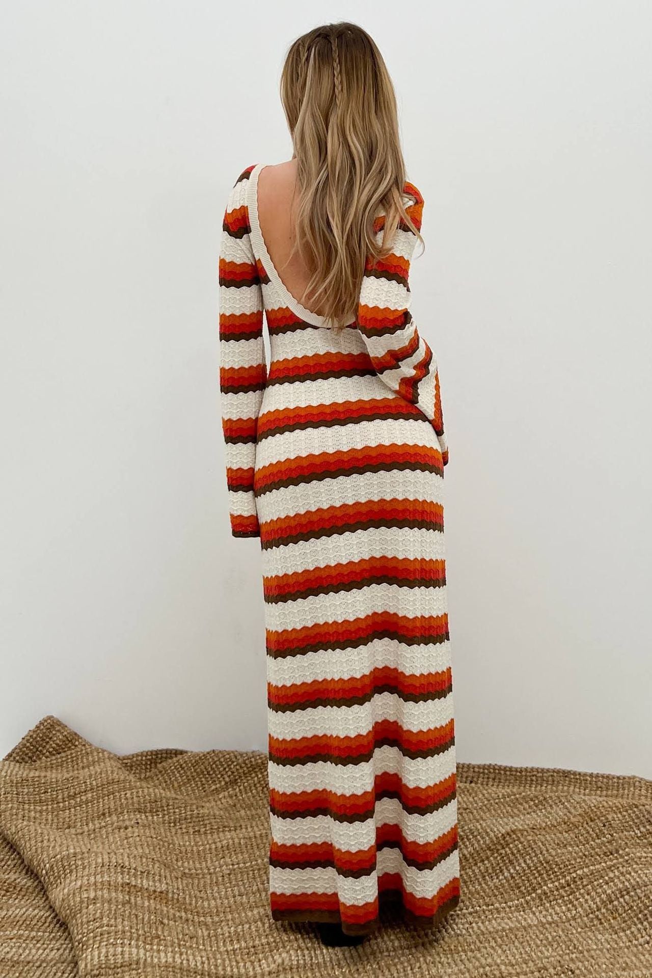 Odalis® | Woven Backless Maxi Knit Dress With Zigzag Pattern