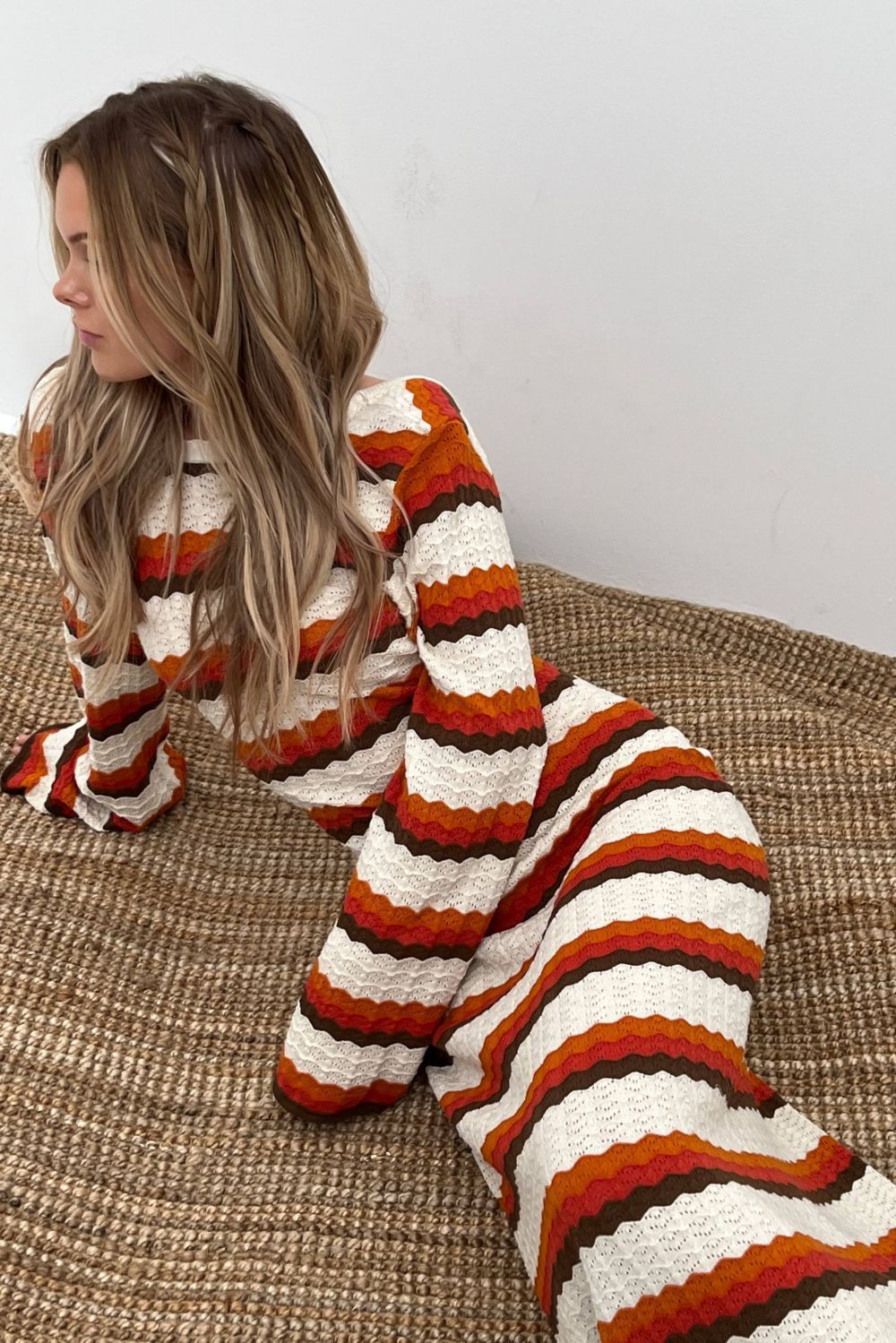 Odalis® | Woven Backless Maxi Knit Dress With Zigzag Pattern