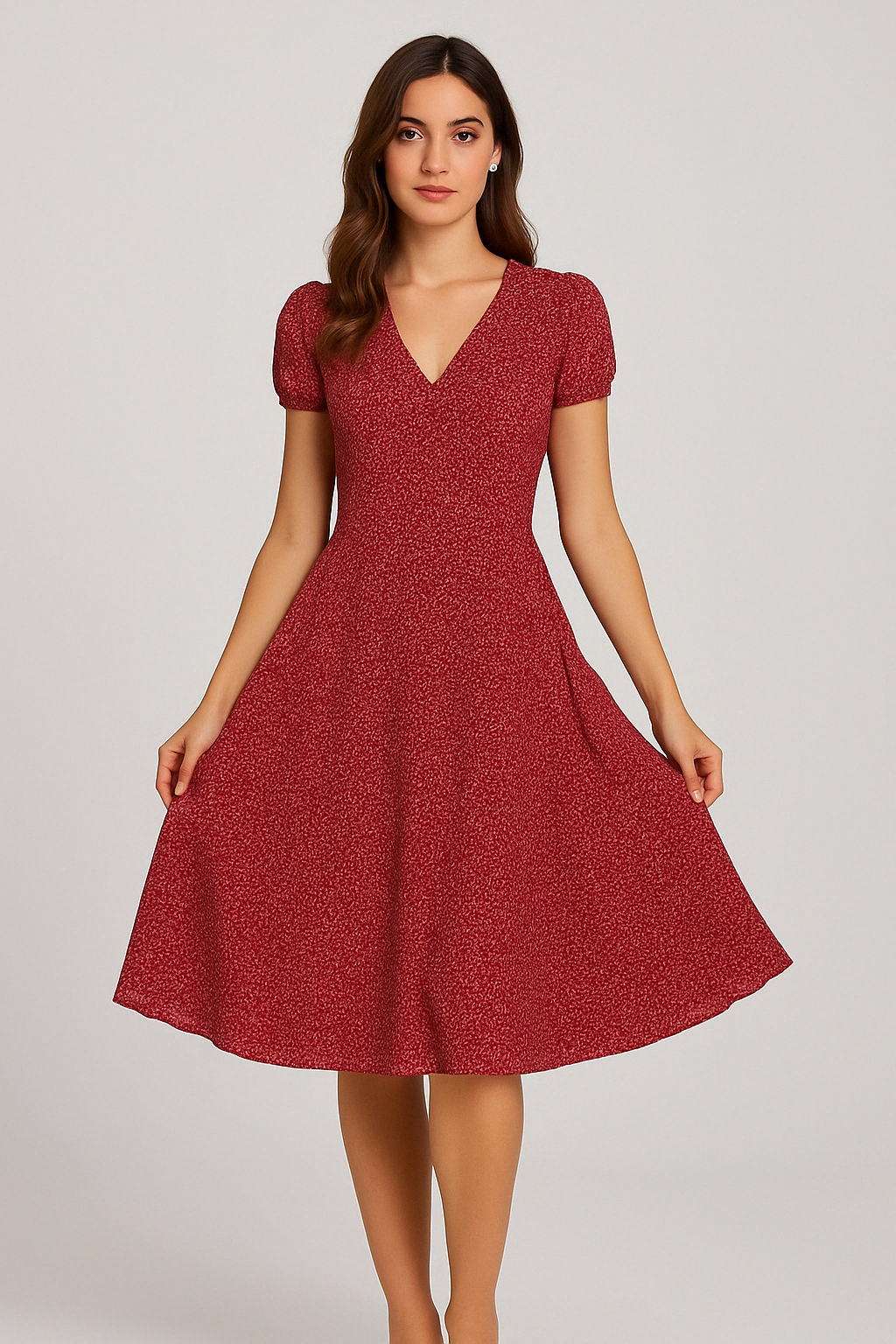 Candice | Women's V-Neck A-Line Midi Dress
