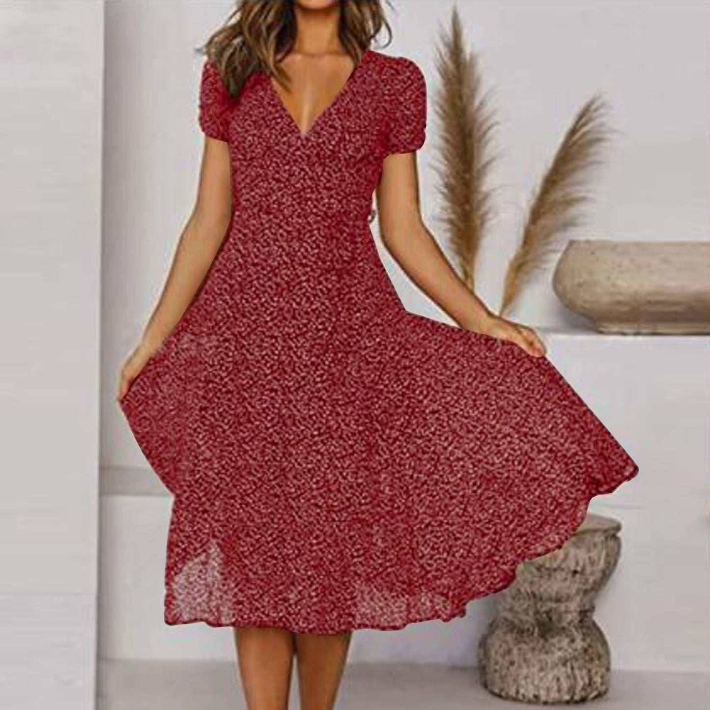 Candice | Women's V-Neck A-Line Midi Dress