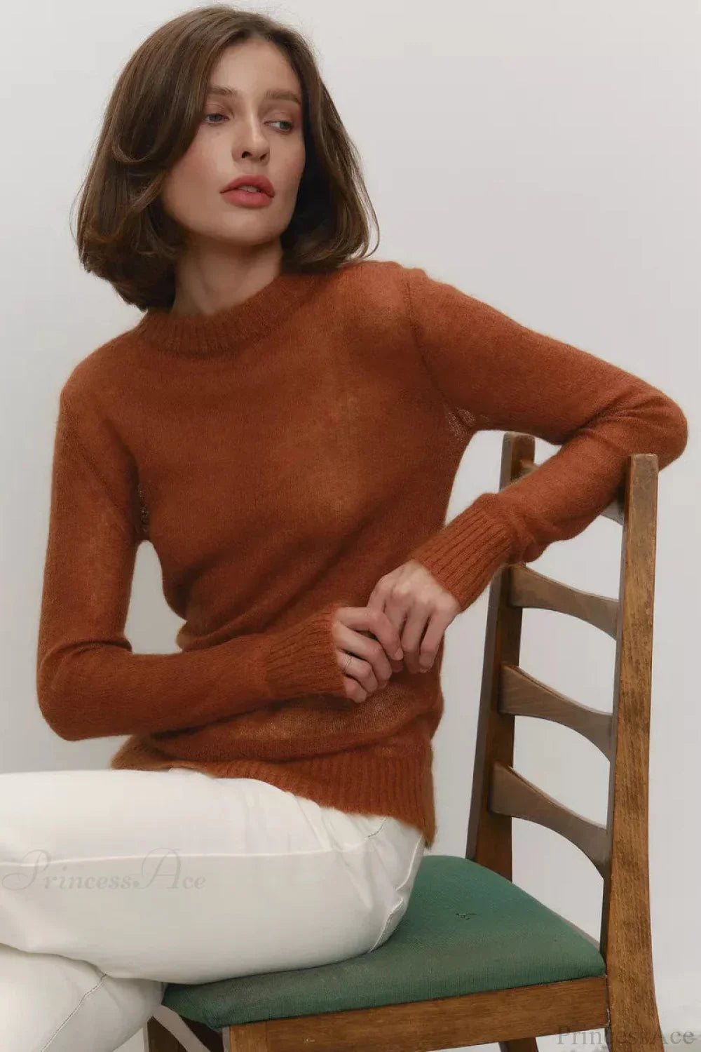Candy Color Sheer Crew Neck Knit Sweater