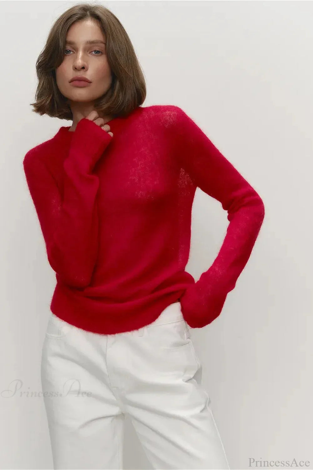 Candy Color Sheer Crew Neck Knit Sweater