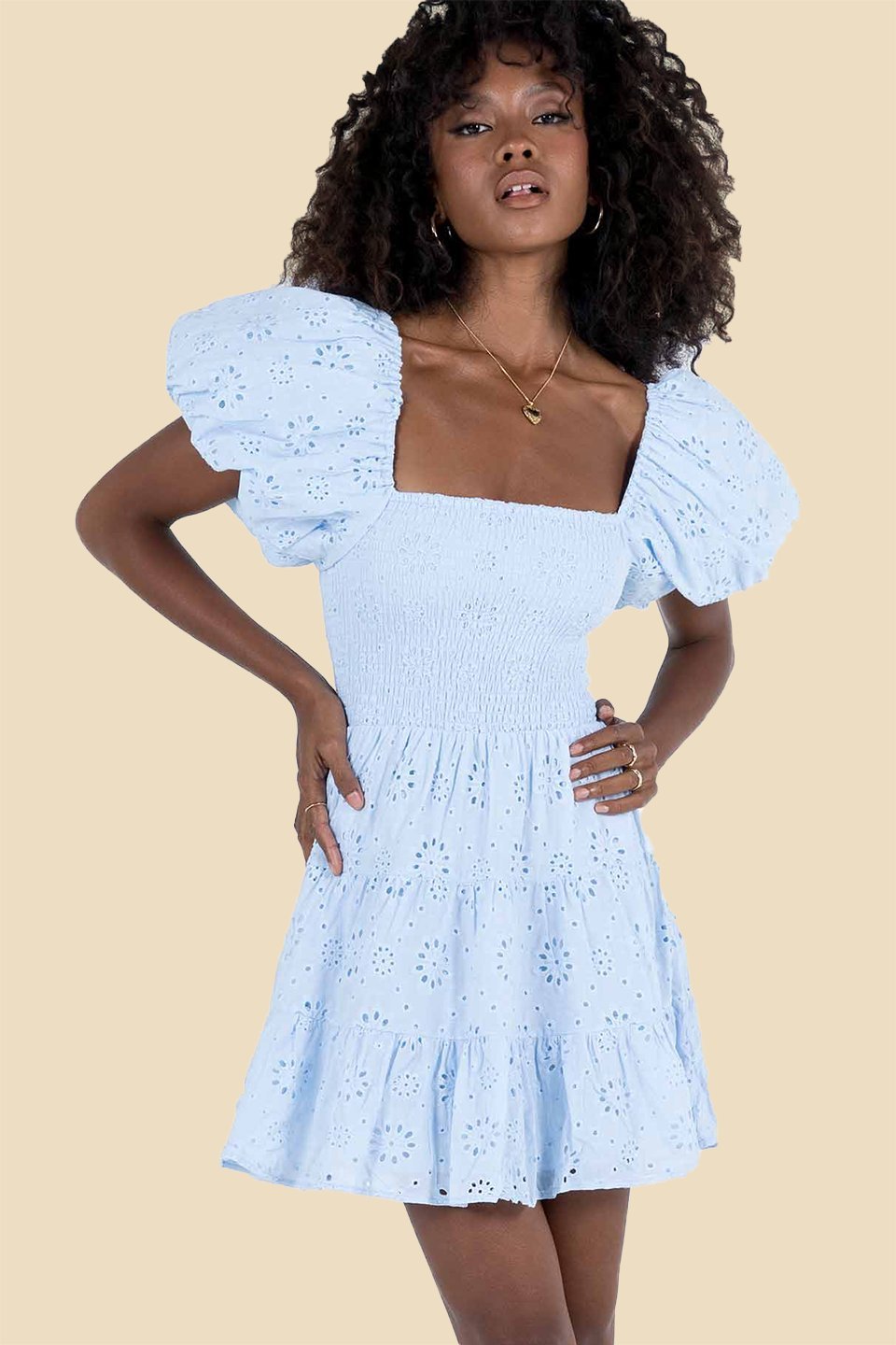 Trinidad® | Cotton Mini Dress With Gathered Lace And Embroidery