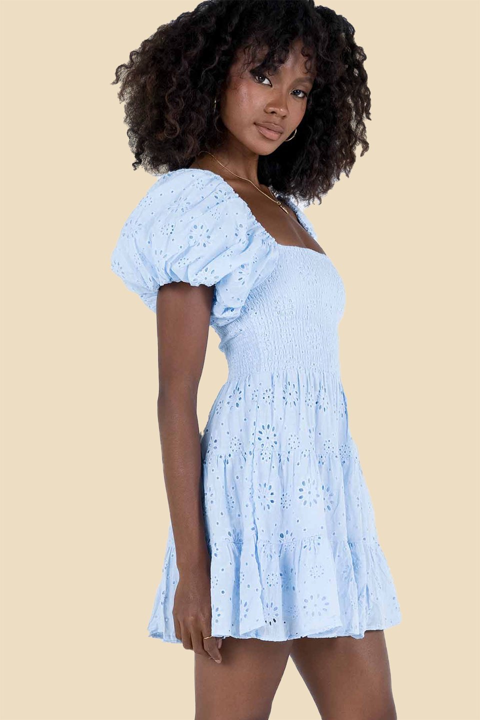 Trinidad® | Cotton Mini Dress With Gathered Lace And Embroidery
