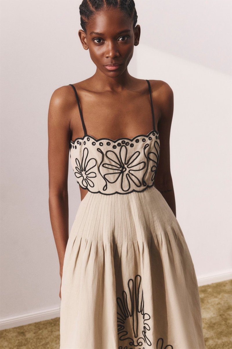 Yesenia® | Cotton Midi Dress With Abstract Embroidery